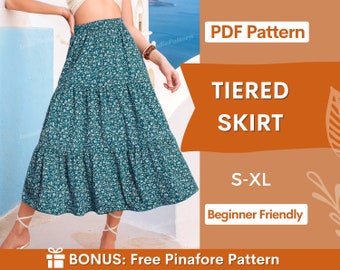 Tiered Skirt Sewing Pattern for Women PDF | Skirt PDF Sewing Pattern | Long Skirt Pattern | Beginner Sewing Pattern | Women Sewing Pattern