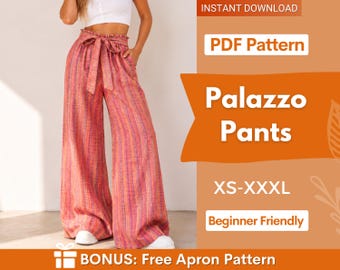 Palazzo Pants Pattern | Elastic Waistband Pants | Wide Leg Pants | Women Sewing Pattern | High Waisted Pants Pattern | Women Trousers
