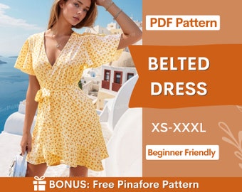 Summer Dress Sewing Pattern for Women PDF | XS-XXXL | Dress Pattern | Midi Dress Pattern | Women Sewing Pattern | Wrap Dress Pattern pdf