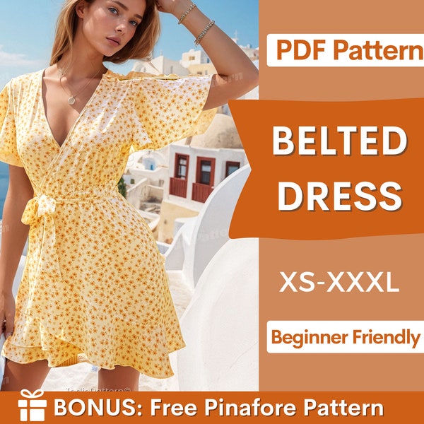 Patron de couture de robe d'été pour femme PDF | TP-XXXL | Patron de robe | Patron de robe midi | Patron de couture femme | Patron de robe portefeuille pdf