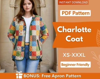 Patrón de costura de abrigo acolchado con capucha / Patrón de chaqueta acolchada / Patrones de costura / Patrón de costura acolchada / Chaqueta con capucha / Chaqueta de mujer