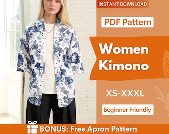 Kimono Sewing Pattern, Short Kimono Pattern for Women, Kimono Pattern, Sewing Pattern for Women, Women Shirt Pattern, Robe Pattern