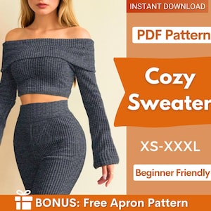 Sweater Sewing Pattern | Off Shoulder Sweater Pattern | Women Sewing Pattern | Sewing Patterns Sweatshirt | Sweatshirt Sweater Pattern