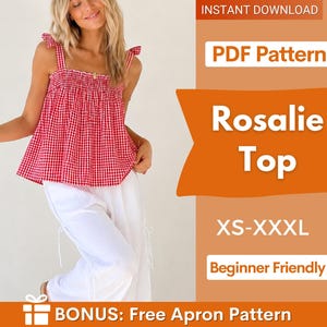 Patron de couture pour top Rosalie, patron de couture femme, patron de top d'été, patron de top à bretelles à nouer, patron de blouse femme, top froncé, top facile à coudre