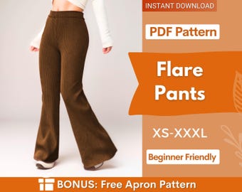 Flare Leg Pants Sewing Pattern for Women PDF | Pants Sewing pattern | Wide leg pants | High waisted pants sewing pattern, Trousers pattern