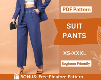 Suit Pants Pattern | Sewing Patterns | Trousers Sewing Pattern | Wide Leg Pants Pattern | Sewing Pattern Pants Women Sewing | Women Pattern