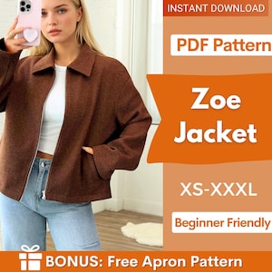 Jacket Sewing Pattern for Women, Zip Up Jacket Pattern, Women Jacket Sewing Pattern, Crop Jacket, Short Jacket, Women Pattern Zipper Jacket