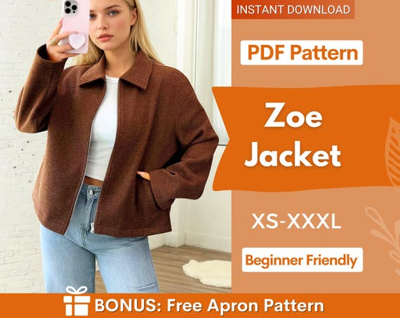 Jacket Sewing Pattern for Women, Zip Up Jacket Pattern, Women Jacket Sewing Pattern, Crop Jacket, Short Jacket, Women Pattern Zipper Jacket