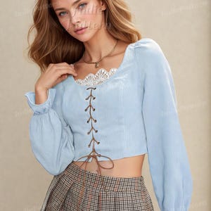 Milkmaid Blouse Pattern | XS - XXL | Medieval Pattern | Women Blouse Pattern | Long Sleeve Top Pattern | Sewing pattern PDF | Lace Top image 2