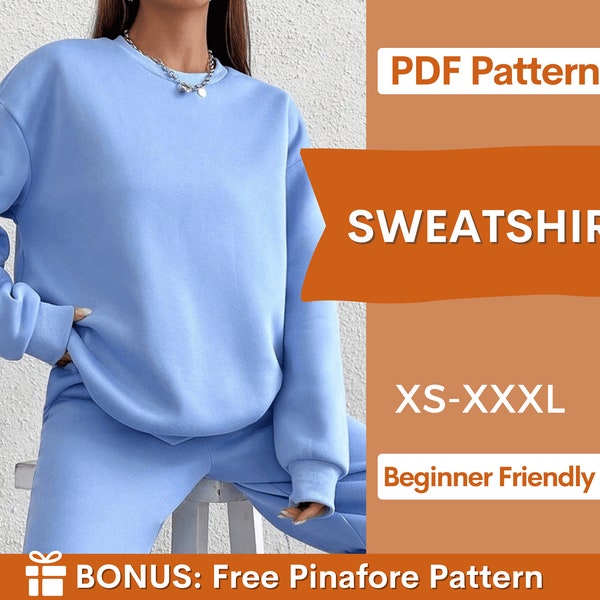 Sweatshirt-Muster, Damen-Muster, Pullover-Schnittmuster | XS-XXXL | PDF-Sofort-Download | Schnittmuster für Damen