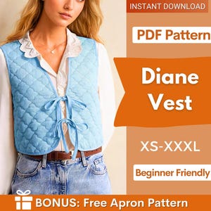 Weste Muster | Front Krawatte Top Muster | Weste Schnittmuster | Top Schnittmuster | Frauen Schnittmuster | Gesteppte Weste | Patchwork Weste