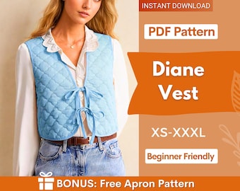 Vest Pattern | Front Tie Top Pattern | Vest Sewing Pattern | Top sewing pattern | Women Sewing Patterns | Quilted Vest | Patchwork Vest