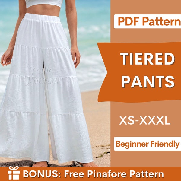 Tiered Pants Pattern | Women Pants Sewing Pattern | Wide Leg Pants Pattern | Pants Pattern | Sewing Patterns | Women Sewing Pattern