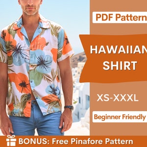 Hawaiian Shirt Sewing Pattern, XS-XXXL, Tropical shirt sewing pattern, Sewing Pattern for Men, Men Shirt Pattern, Men's PDF Pattern shirt