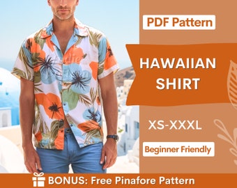 Hawaiiaans shirt naaipatroon, XS-XXXL, tropisch shirt naaipatroon, naaipatroon voor mannen, heren shirt patroon, heren PDF patroon shirt