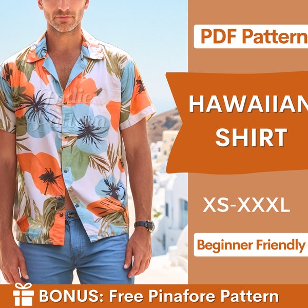 Hawaiian Shirt Sewing Pattern, XS-XXXL, Tropical shirt sewing pattern, Sewing Pattern for Men, Men Shirt Pattern, Men's PDF Pattern shirt