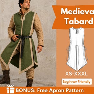 Wzór na tabard dla mężczyzn | Wzór na tunikę | Szata wojownika | Wzór na kostium | Wzór fantasy | Wzór dla początkujących, kamizelka średniowieczna