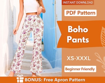 Flare Pants Pattern | Pants Sewing pattern | Wide leg pants, High waisted pants sewing pattern, Trousers pattern for women, Instant Download