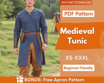 Medieval Tunic Sewing Pattern for Men, Medieval Shirt Pattern, Mens Costume Sewing Pattern, Tunic Cosplay Pattern, Medieval Costume Pattern