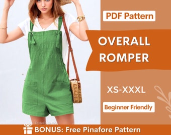 Overall-Strampler-Muster für Frauen, XS-XXXL, Frauen-Jumpsuit-Muster, Overalls-Muster, Sommerkleid-Muster, Spielanzug, Latzhose-Muster PDF