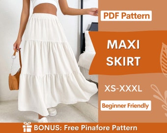 Maxi Skirt Sewing Pattern | Skirt Pattern | Women Skirt Pattern | Sewing Patterns | Women Sewing Pattern, Long Skirt Pattern, Tiered Skirt