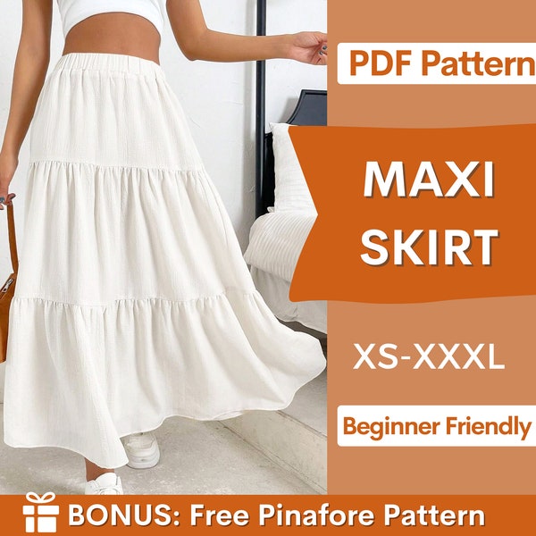 Maxi Skirt Sewing Pattern | Skirt Pattern | Women Skirt Pattern | Sewing Patterns | Women Sewing Pattern, Long Skirt Pattern, Tiered Skirt