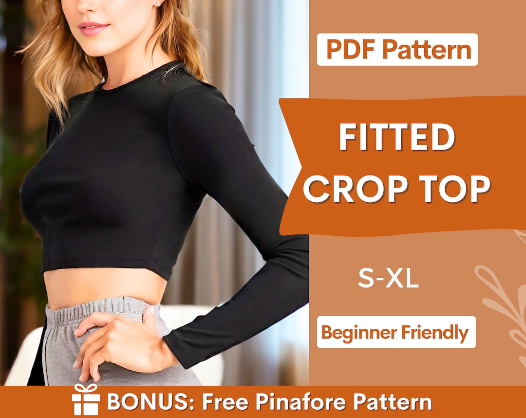 Fitted Crop Top Pattern Long Sleeve Sewing Pattern Top Sewing Pattern ...