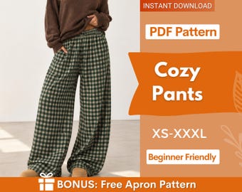 Naaipatroon voor een wijde broek met zakken, naaipatroon voor een damesbroek, naaipatroon voor een pyjamabroek, pyjamapatroon, oversized wijde broek voor dames