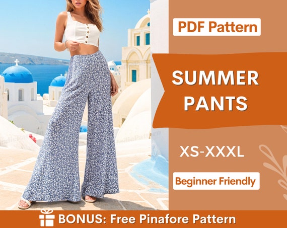 Wide Leg Pants Pattern XS-XXXL Comfy Pants Sewing Pattern Summer