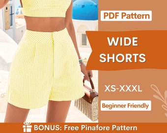 Patron de couture pour shorts | TP à XXXL | Patron de shorts pour femmes | Short taille haute | Patron de short large | Projet de couture