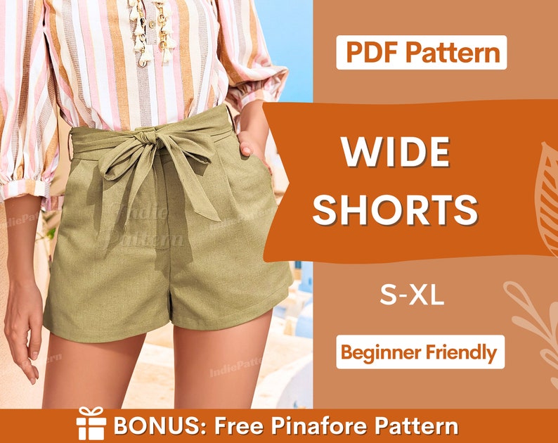 Shorts Sewing Pattern PDF sewing pattern shorts Wide shorts pattern High waisted shorts pattern Women short pattern Easy Digital PDF image 1