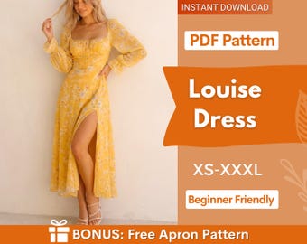 Louise Dress Sewing Pattern | Maxi Dress Pattern | Long Sleeved Dress | Women Dress Pattern | Sewing Patterns for Women Slit Dress