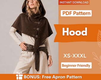 Hood Sewing Pattern, Cape with Hood Pattern, Cape Pattern, Capelet Pattern, Medieval Dress Pattern, Cosplay Cloak Sewing Pattern