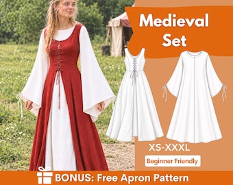 Medieval Dress Sewing Pattern | Renaissance Dress Pattern | Medieval Costume | Historical Costume PDF Pattern | Cottagecore Outfit