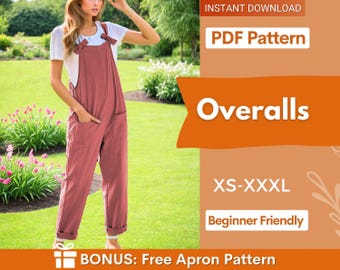 Overall Jumpsuit Pattern, Meadow Overalls, Overalls pattern, Pattern Women Jumpsuit, Dungaree Pant Loose Trouser , Overalls Sewing Pattern