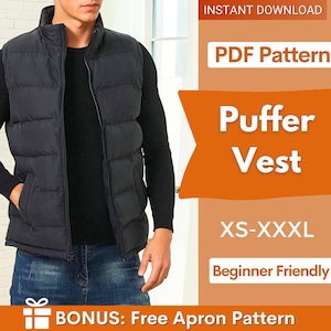 Men Puffer Vest Sewing Pattern | Puffer Vest | Jacket Pattern Men| Sewing Pattern Puffer Vest |  Sewing Pattern for Men Jacket Coat Vest