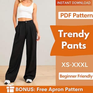 Wide Leg Pants Pattern | XS-XXXL | Trendy Pants Sewing Pattern | Pants Pattern | Sewing Pattern, Women Sewing Pattern | High waisted pants