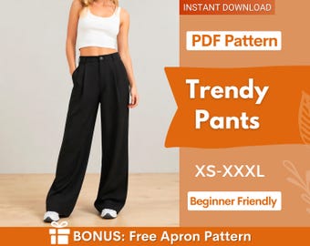 Hose mit weitem Bein Muster | XS-XXXL | Trendy Hose Schnittmuster | Hosen-Schnittmuster | Schnittmuster, Frauen Schnittmuster | Hose mit hoher Taille