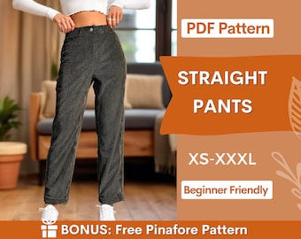 Pants Sewing Pattern | Trousers Pattern | Women Pants Pattern | Straight Leg Pants Pattern | High Waisted Pants Women Sewing Pattern