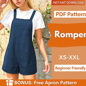Romper Sewing Pattern - XS-XXL - Playsuit sewing pattern - Jumpsuit Sewing Pattern, Pattern Women&#39;s Jumpsuits, overalls sewing pattern PDF