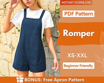 Romper Sewing Pattern - XS-XXL - Playsuit sewing pattern - Jumpsuit Sewing Pattern, Pattern Women&#39;s Jumpsuits, overalls sewing pattern PDF