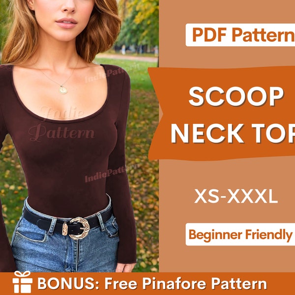 Scoop Neck Top Sewing Pattern | Long Sleeve Top Pattern | Womens top | Sewing Patterns | Women Patterns | Fitted Top Pattern