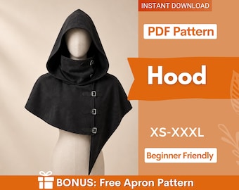 Kapuze Schnittmuster, Kapuze Schnittmuster, Cape mit Kapuze Schnittmuster, Capelet Schnitt, Mittelalter Kleid Schnittmuster, Cosplay Umhang Schnittmuster