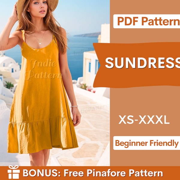 Patroon zomerjurk | XS-XXXL | Jurk PDF naaipatroon | Naaipatroon voor beginners | Vrouwen naaipatroon | Eenvoudig jurkpatroon met bandjes