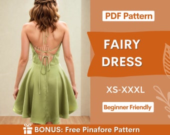 Fairy Dress Pattern, XS- XXXL, Open Back Dress Sewing Pattern, Dress pattern, Easy Women's Dress, Backless dress PDF, Prom Dress, Sewing pdf