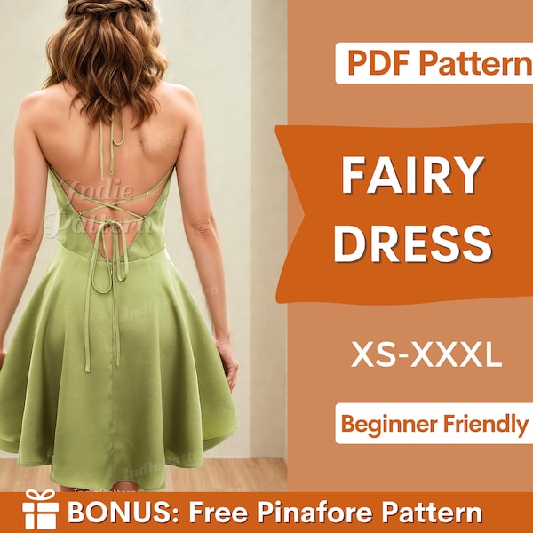 Fairy Dress Patroon, XS-XXXL, Open Back Dress Naaipatroon, Jurkpatroon, Gemakkelijke damesjurk, Backless jurk PDF, Prom Dress, Naai-pdf