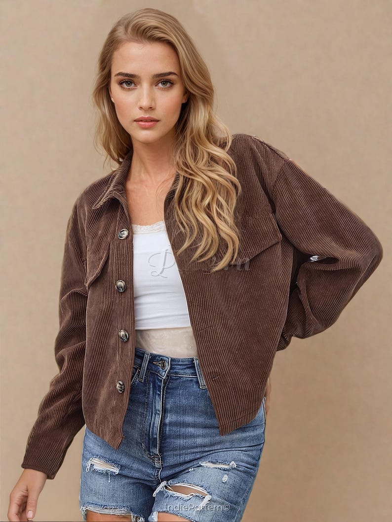 Crop Jacket Pattern for Women, XS-XXXL, Women Jacket Sewing Pattern, Women's Shirt Jacket, Shacket sewing pattern, Women Jacket Pattern PDF image 3