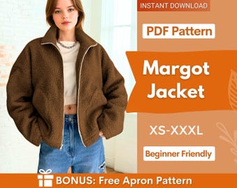 Wykrój na kurtkę, wykrój na damską kurtkę, kurtka pluszowa z podszewką, kurtka zapinana na zamek, wykrój dla początkujących, wykrój na kurtkę-płaszcz