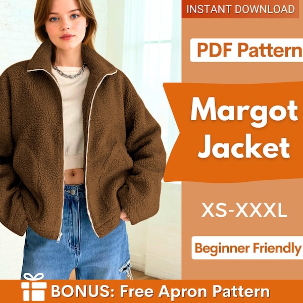 Patrón de costura para chaqueta, patrón de costura para mujer, chaqueta de peluche con forro, chaqueta con cremallera, patrón de costura para principiantes, patrón de costura para chaqueta y abrigo.