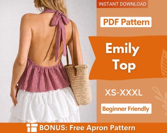 Emily Tie Back Top Sewing Pattern, Women Pattern, Peplum Top Pattern, Sewing Patterns for Women, Summer Top, Tie Top, Blouse Top Pattern